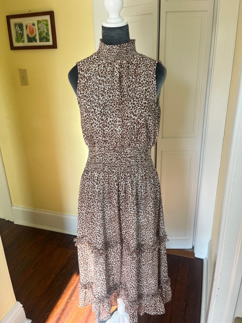 1. State Sleeveless Smocked Leopard Print Midi Dress